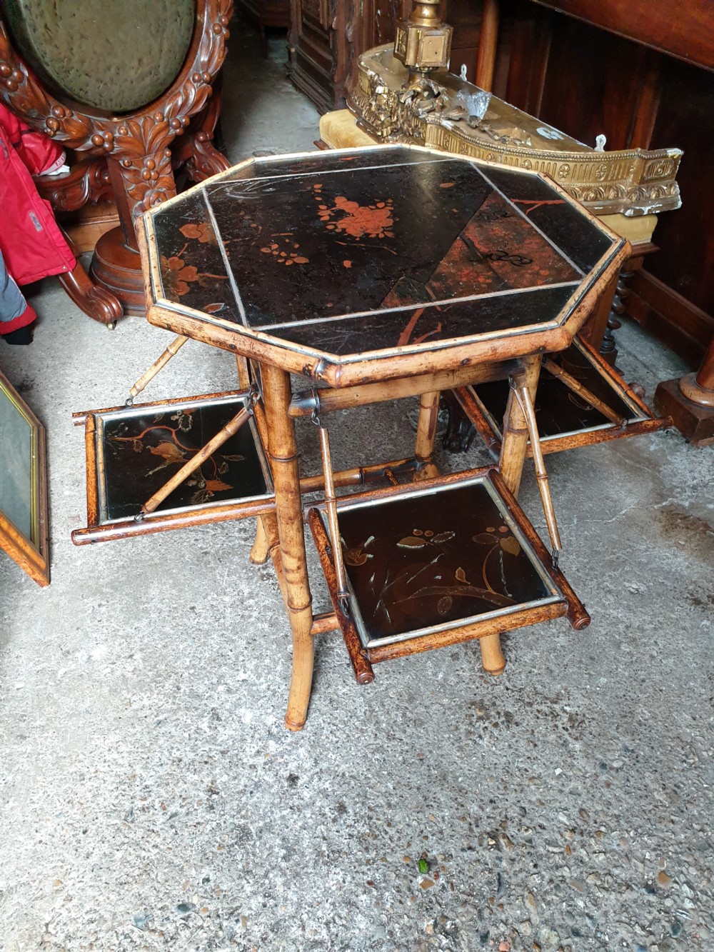 Late Victorian bamboo and lacquered tea table  View V