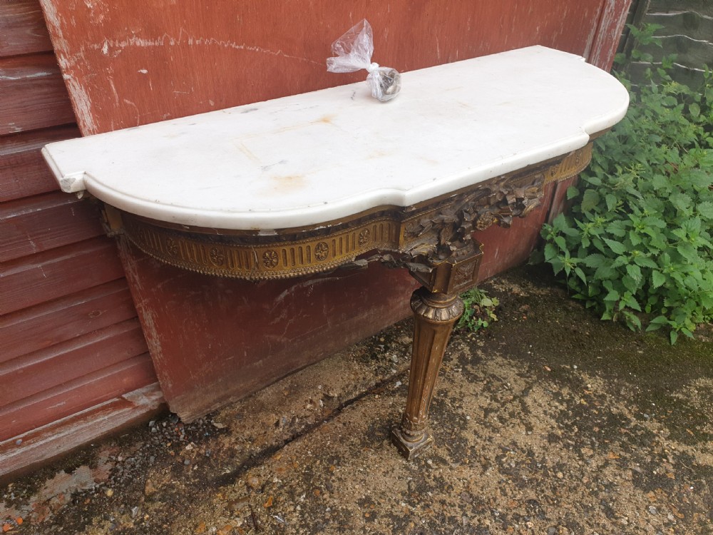 19th century marble top gilt console table. View IV