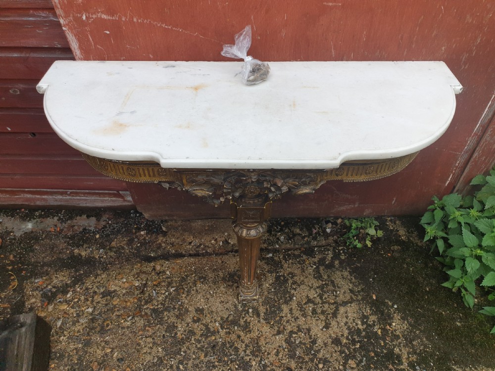 19th century marble top gilt console table. View V
