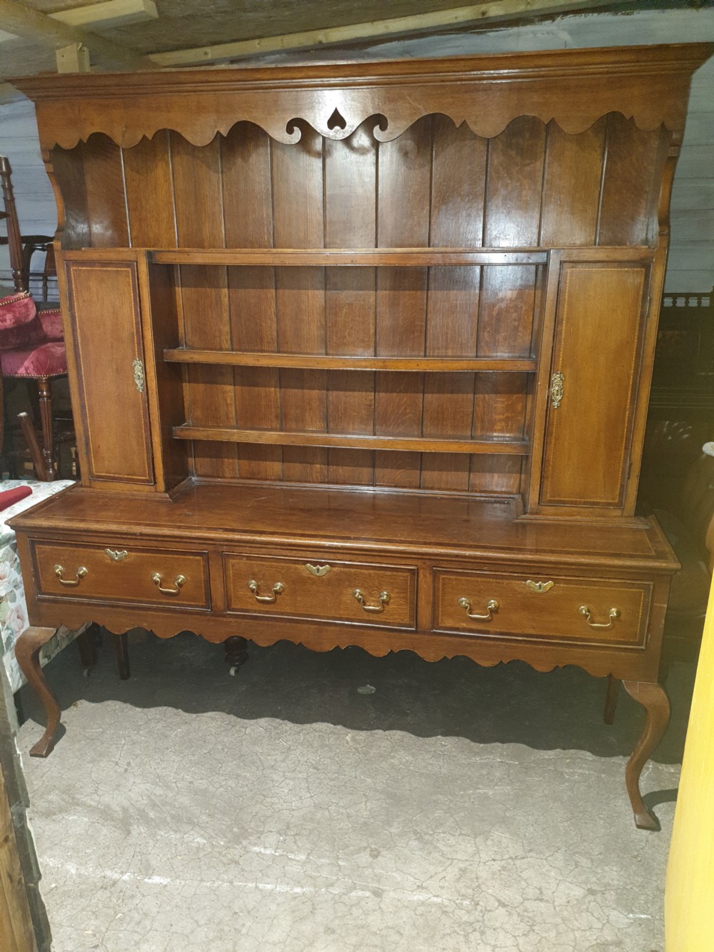 Oak 2 part inlaid farmhouse dresser 