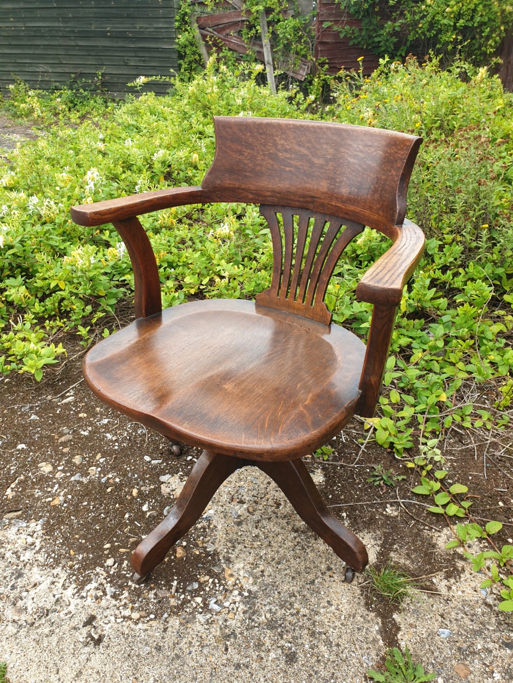 Oak revolving desk armchair 