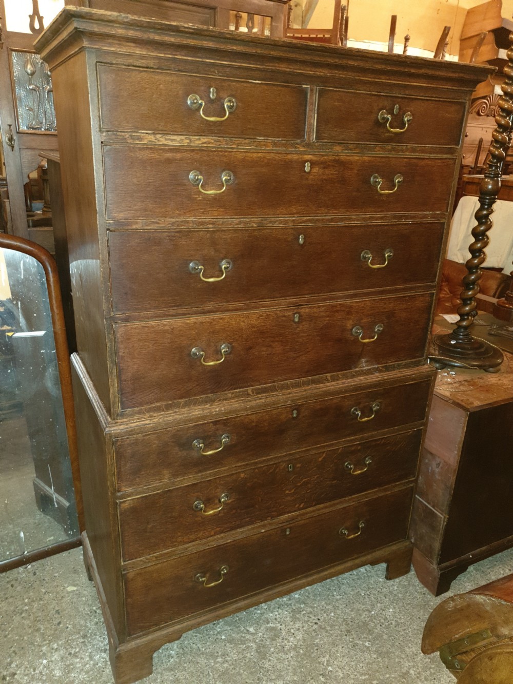 Late Georgian oak chest on chest 