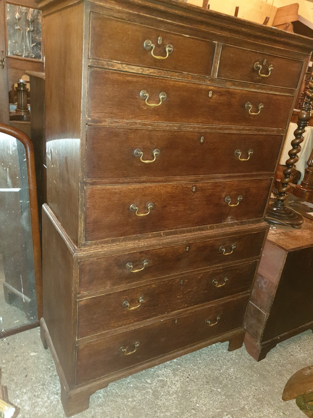 Late Georgian oak chest on chest  View II