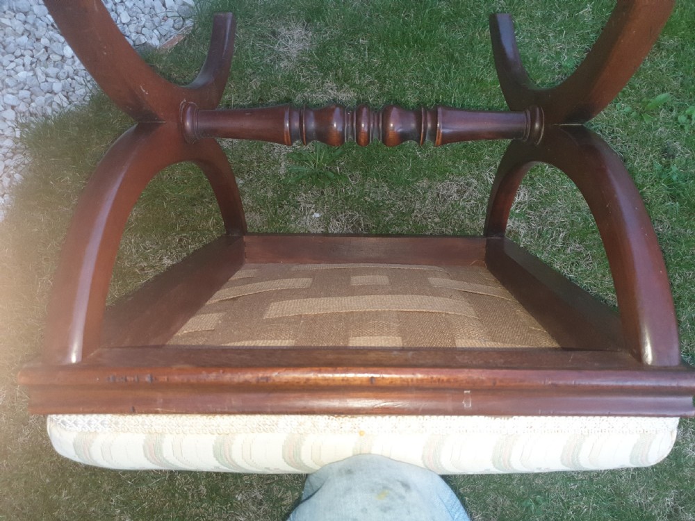 Mid 19th century mahogany X frame centre stool View III