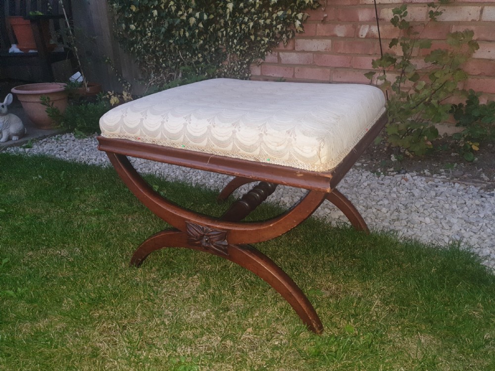Mid 19th century mahogany X frame centre stool View V