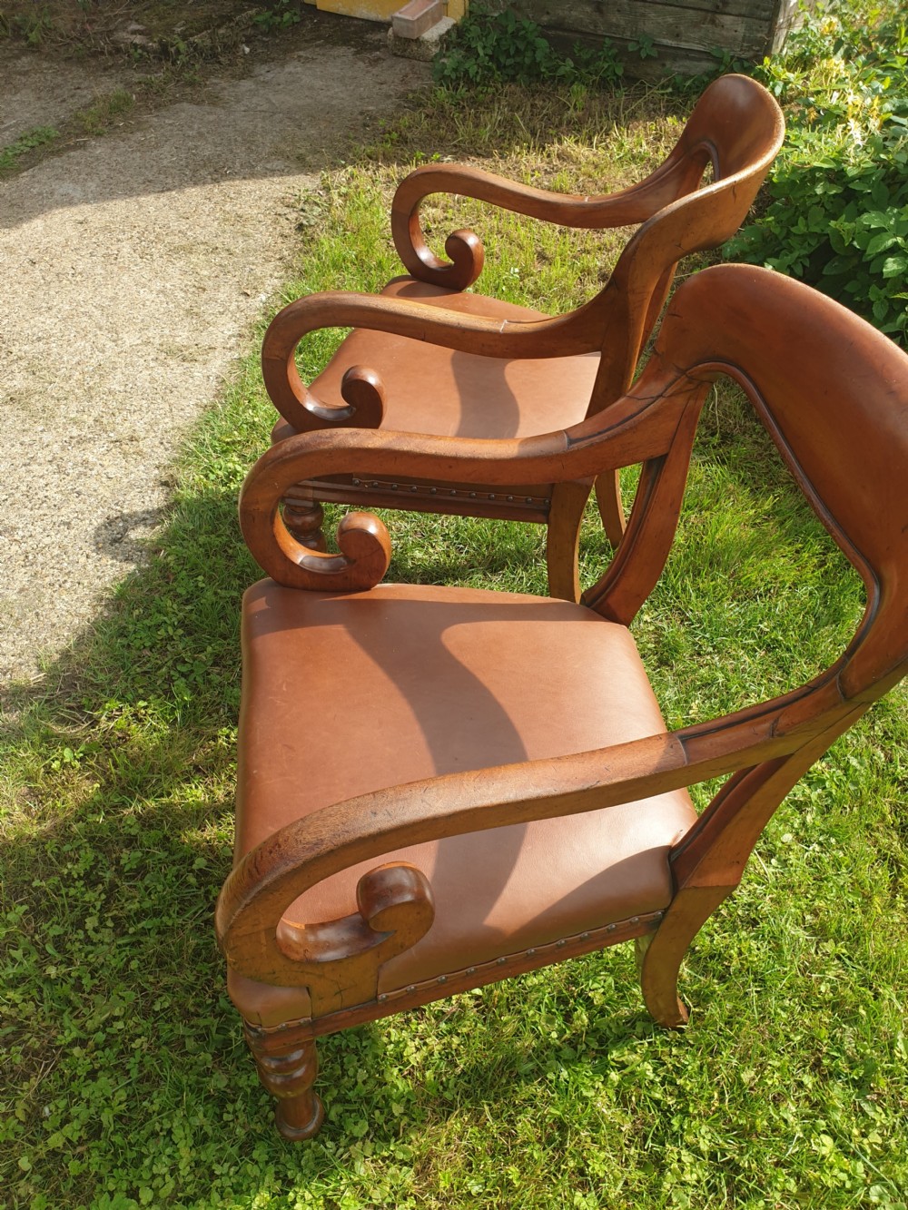 Pair of early Victorian mahogany desk armchairs View III