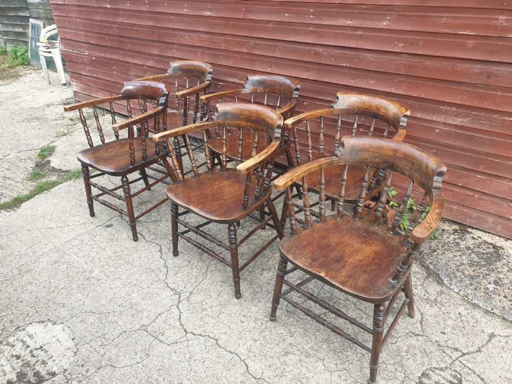 Set of 6 Smokers bow kitchen dining armchairs.
