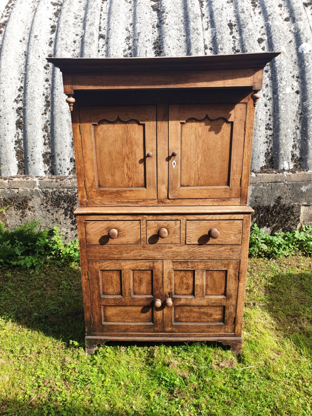 Early Victorian Welsh oak 2 part cupboard.  View II