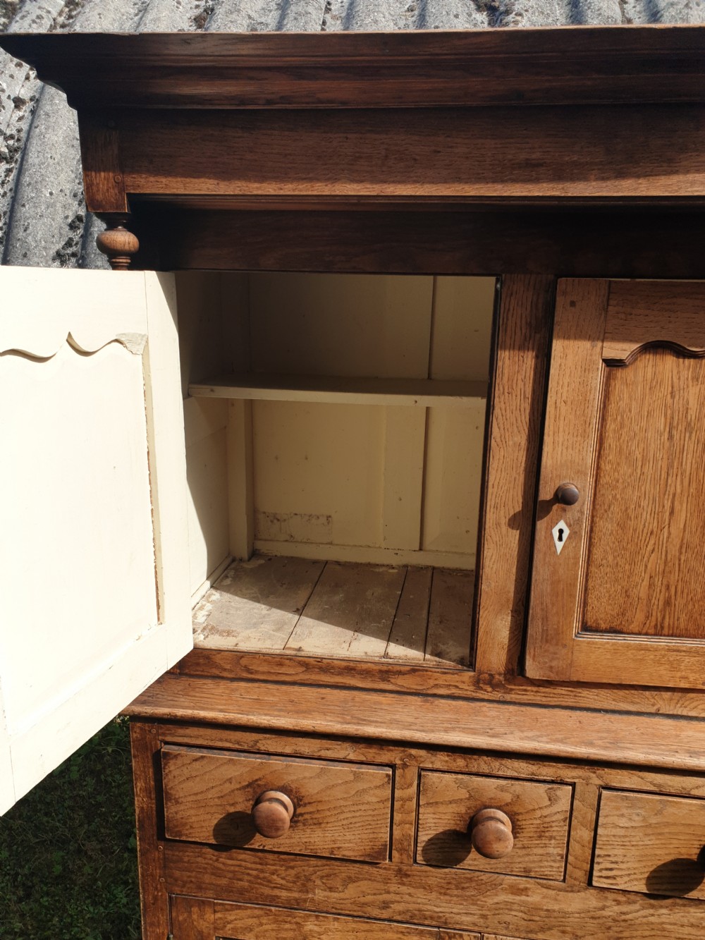 Early Victorian Welsh oak 2 part cupboard.  View IV