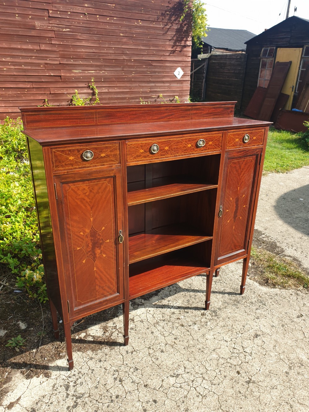 Edwardian inlaid mahogany bookcase cabinet 