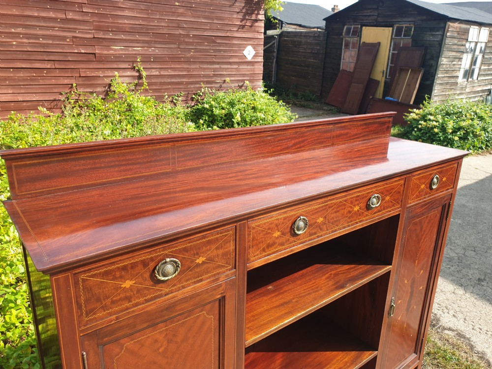 Edwardian inlaid mahogany bookcase cabinet  View II