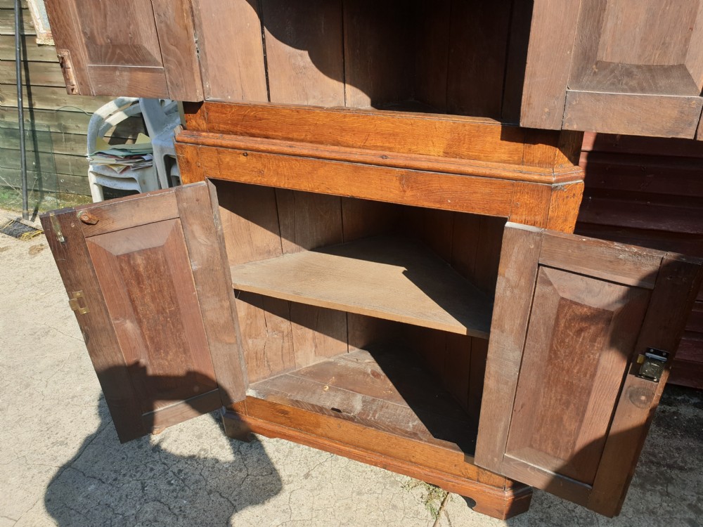 18th century solid oak 2 part corner cupboard  View VI