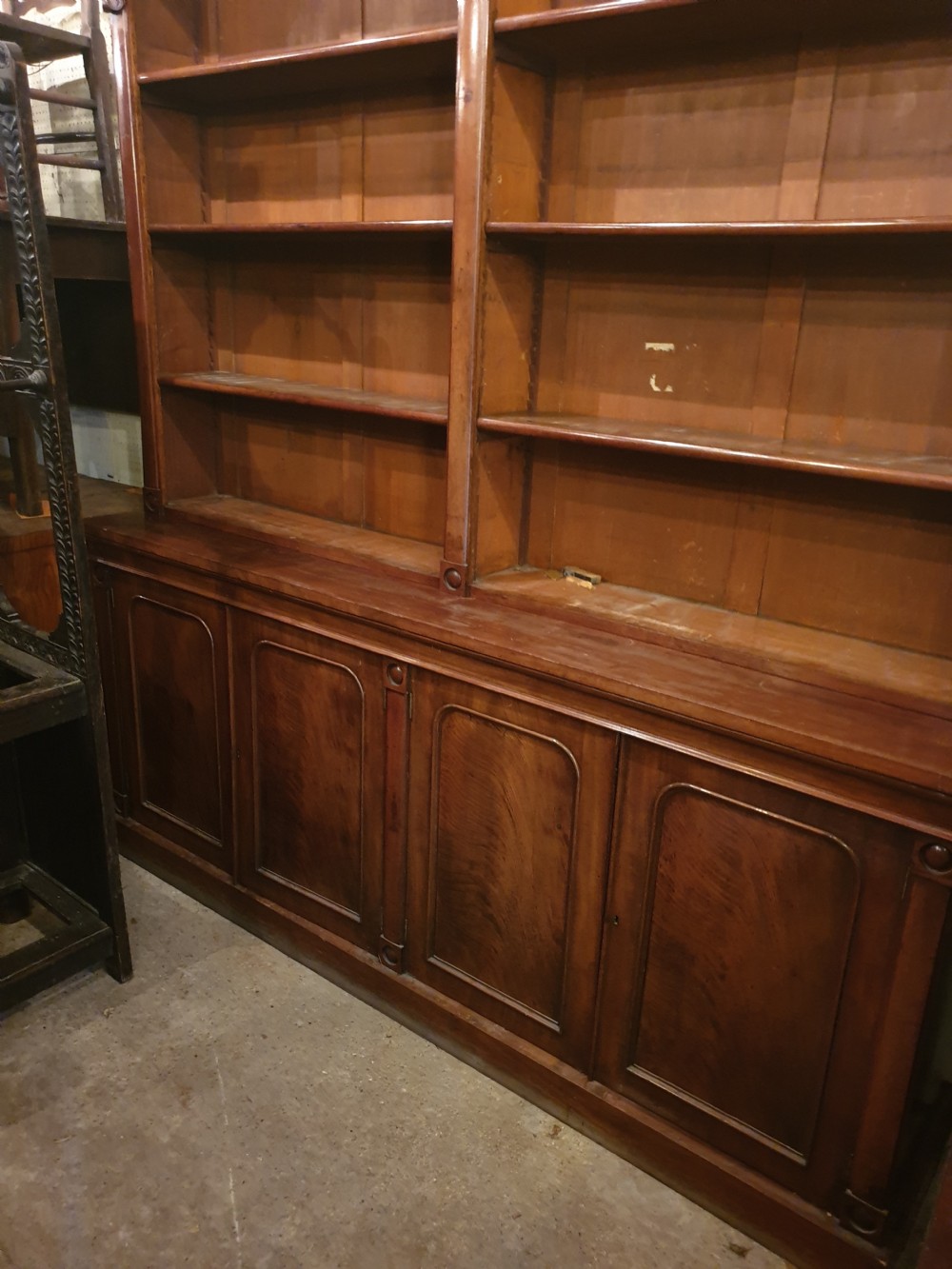 Practical mid 19th century mahogany library bookcase  View II