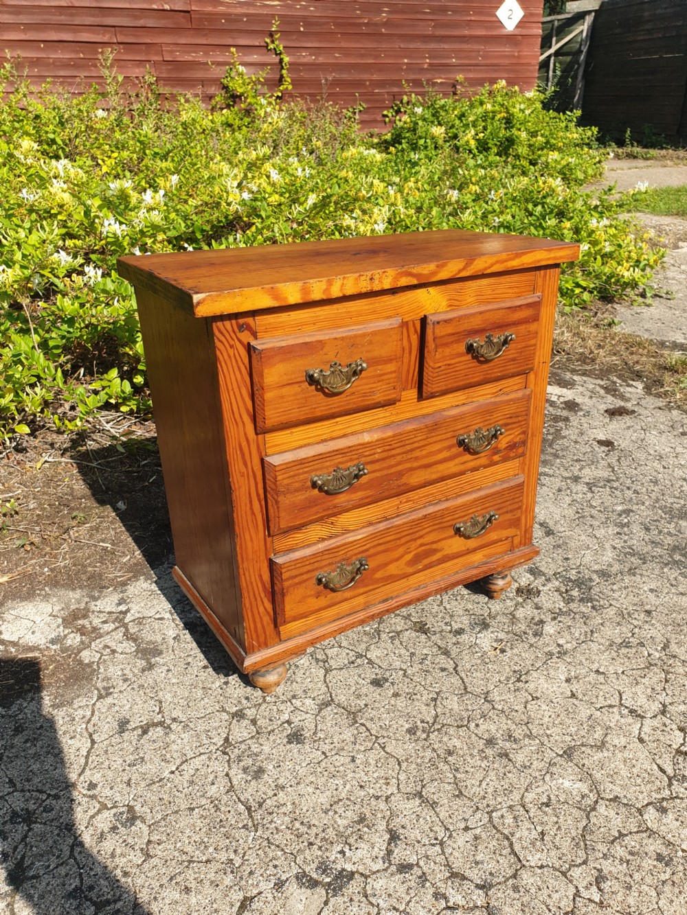Late Victorian miniature pitch pine chest of drawers 