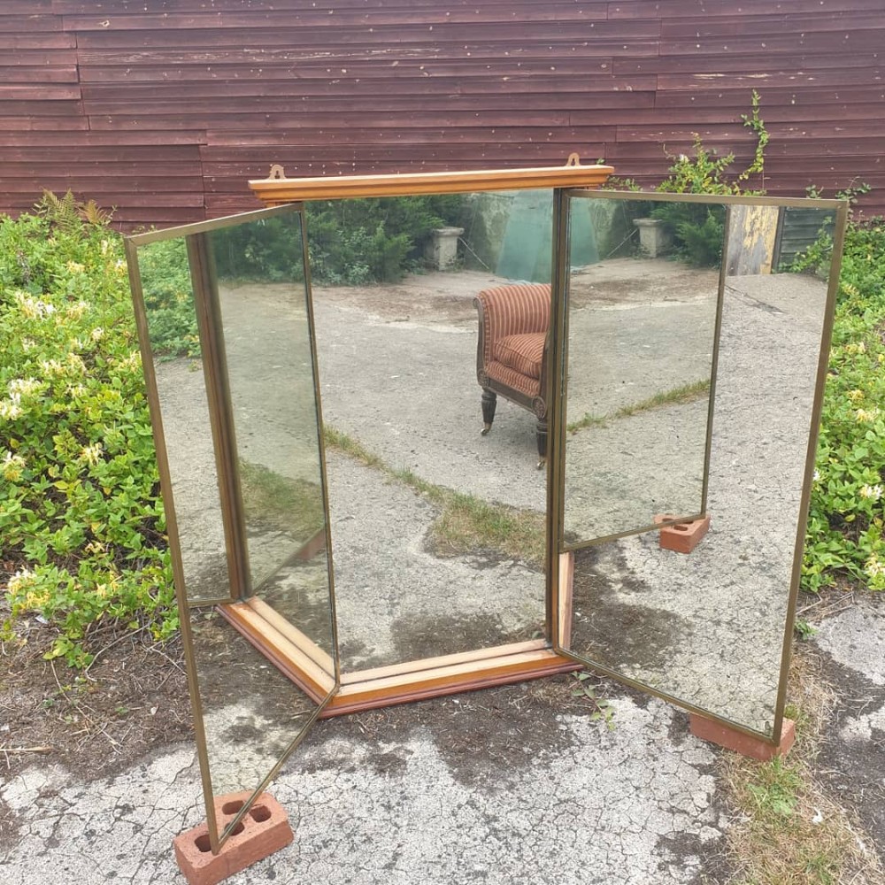 Brass framed wall mounted 3 fold dressing mirror 