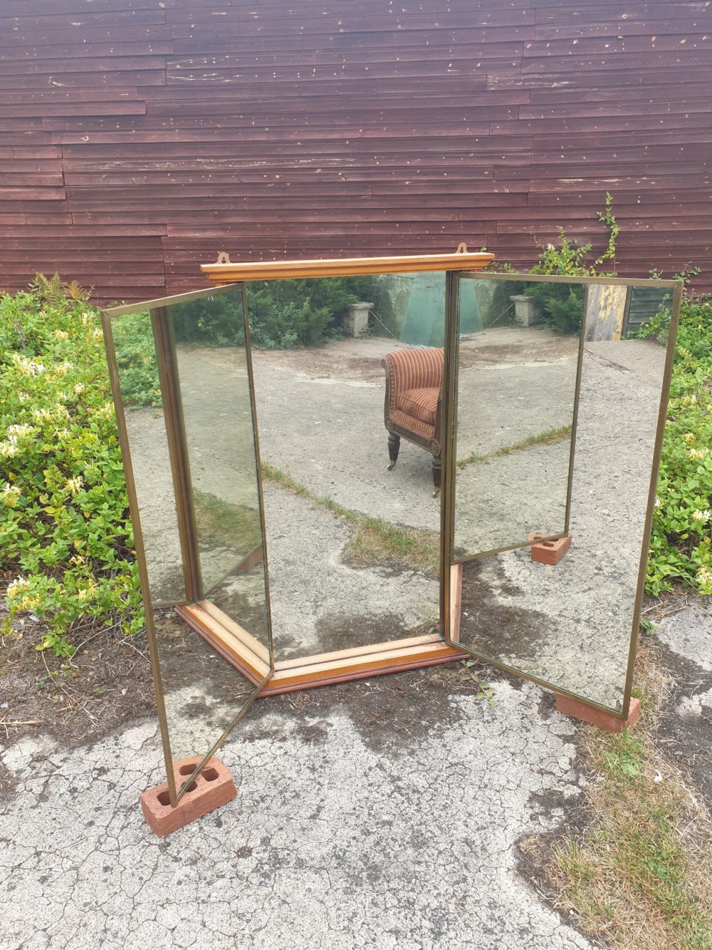 Brass framed wall mounted 3 fold dressing mirror  View VI