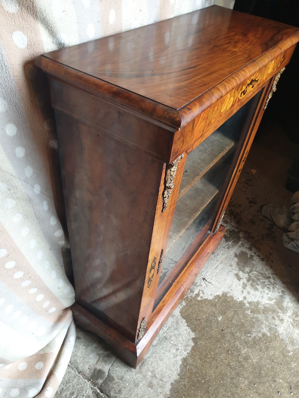 Good inlaid walnut pier cabinet  View V