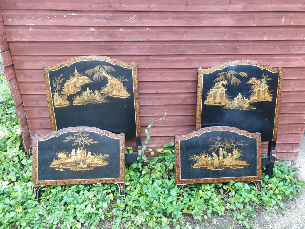 Pair of Edwardian decorated single beds with irons 