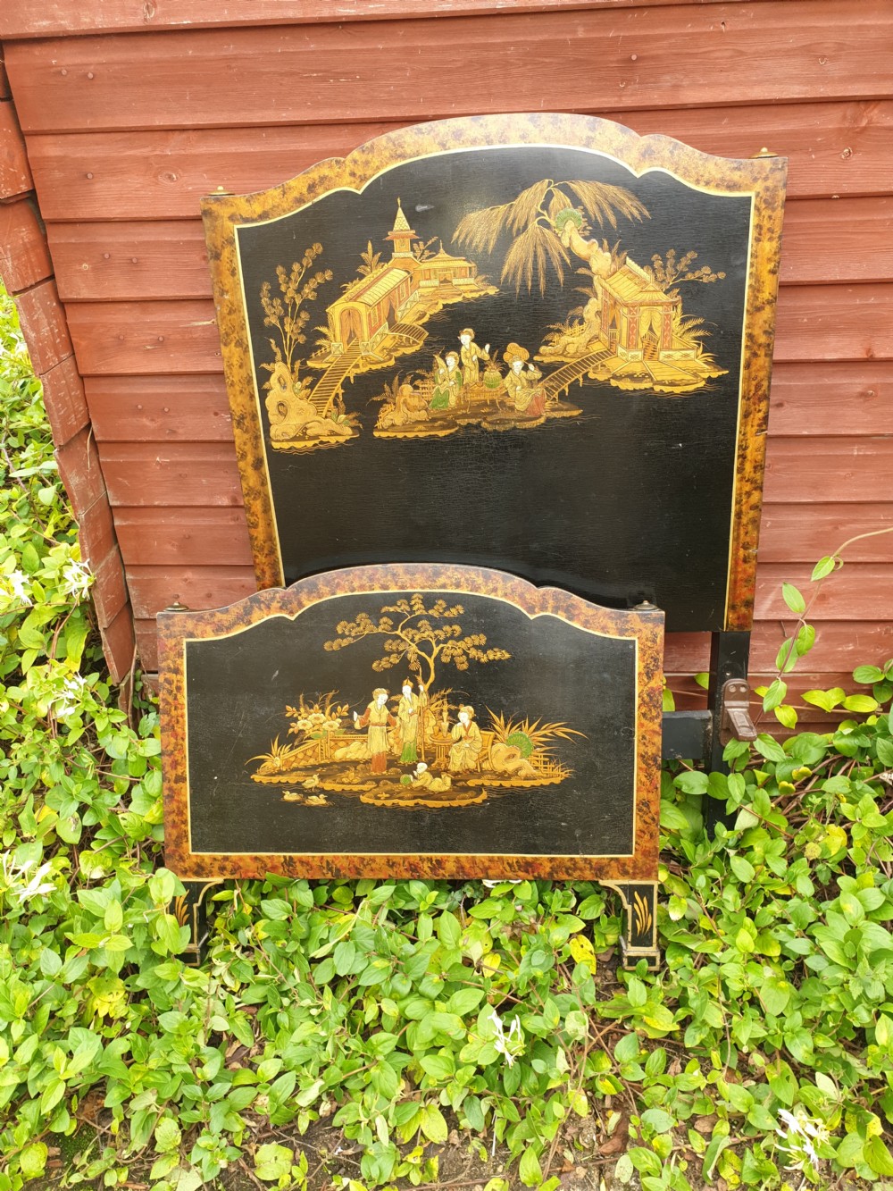 Pair of Edwardian decorated single beds with irons  View III