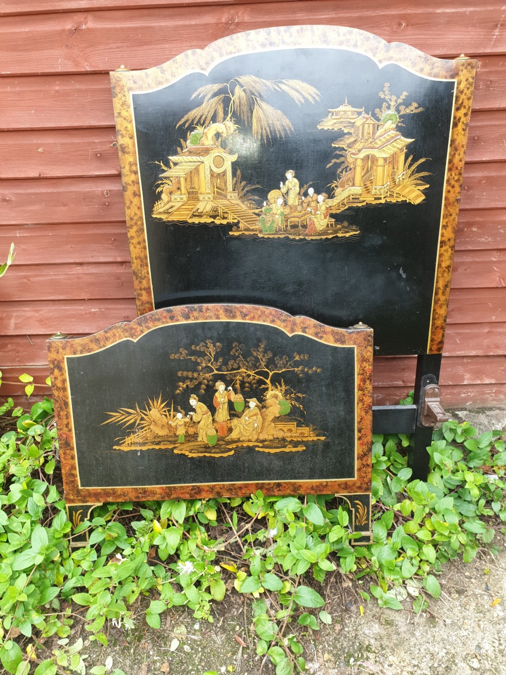 Pair of Edwardian decorated single beds with irons  View IV