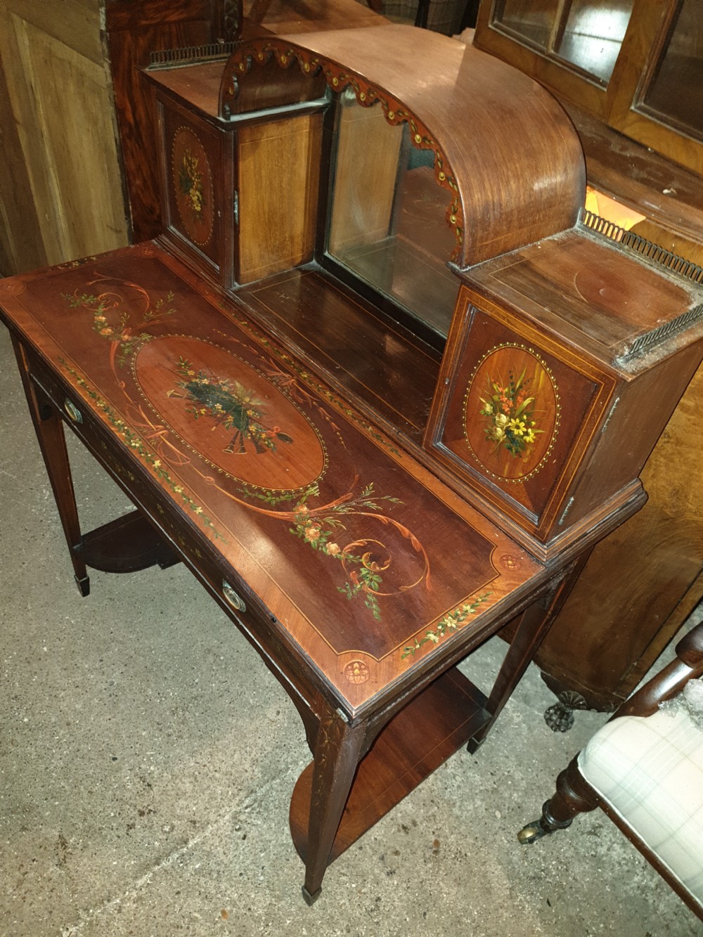Pretty painted and inlaid ladies writing table.  View II