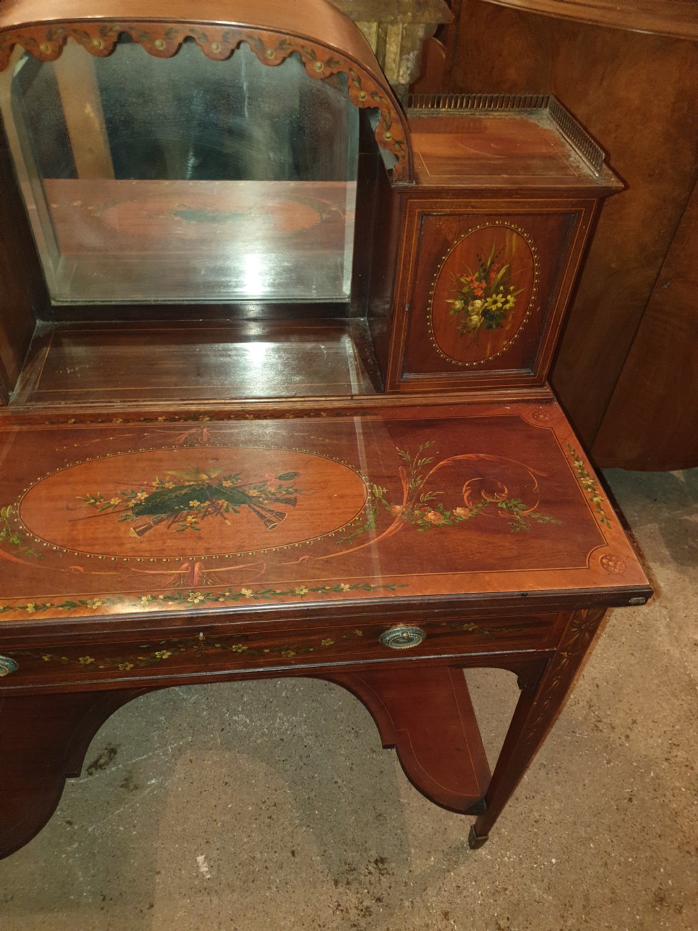 Pretty painted and inlaid ladies writing table.  View III