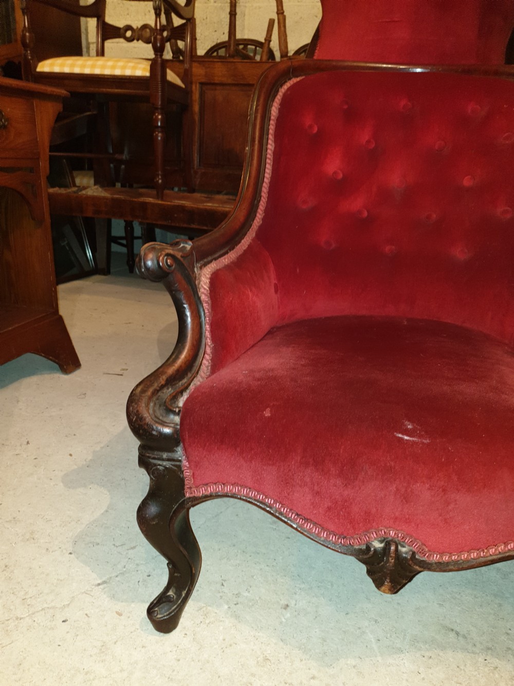 Mid Victorian mahogany frame library armchair  View II