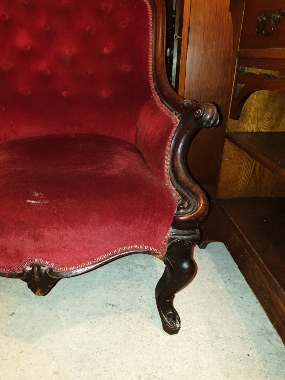 Mid Victorian mahogany frame library armchair  View III