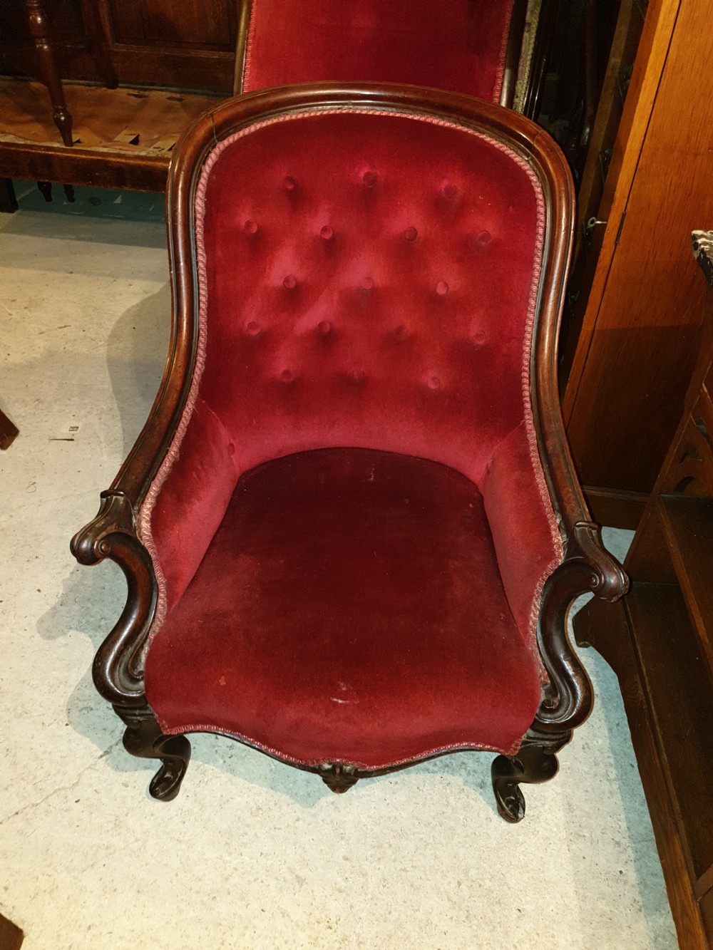 Mid Victorian mahogany frame library armchair  View IV