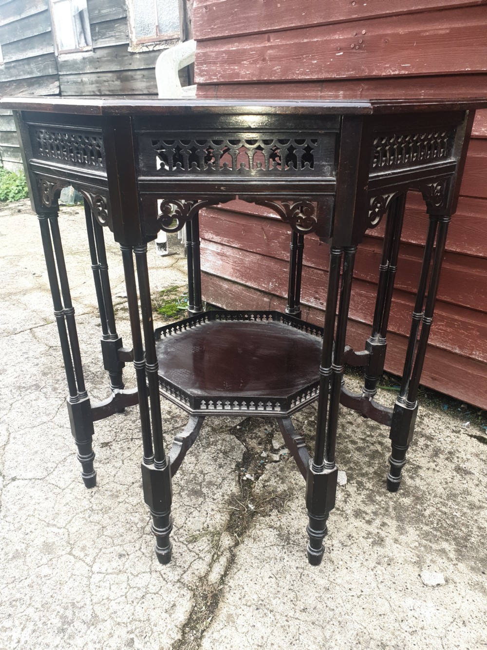 Edwardian mahogany octagonal occasional table.  View II