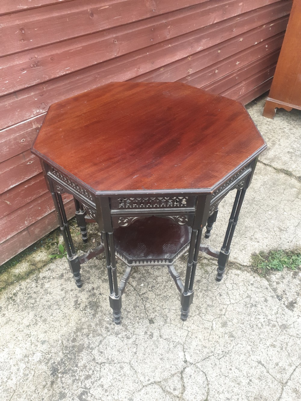 Edwardian mahogany octagonal occasional table.  View V