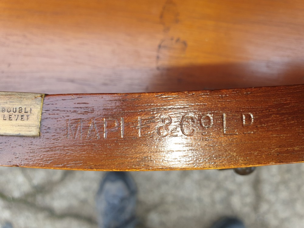 Edwardian inlaid mahogany writing table. By Maple & Co. View V