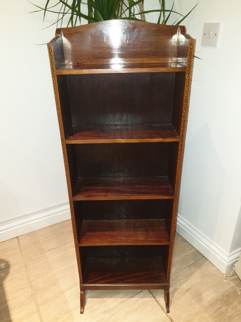 Small Edwardian inlaid mahogany open bookcase 