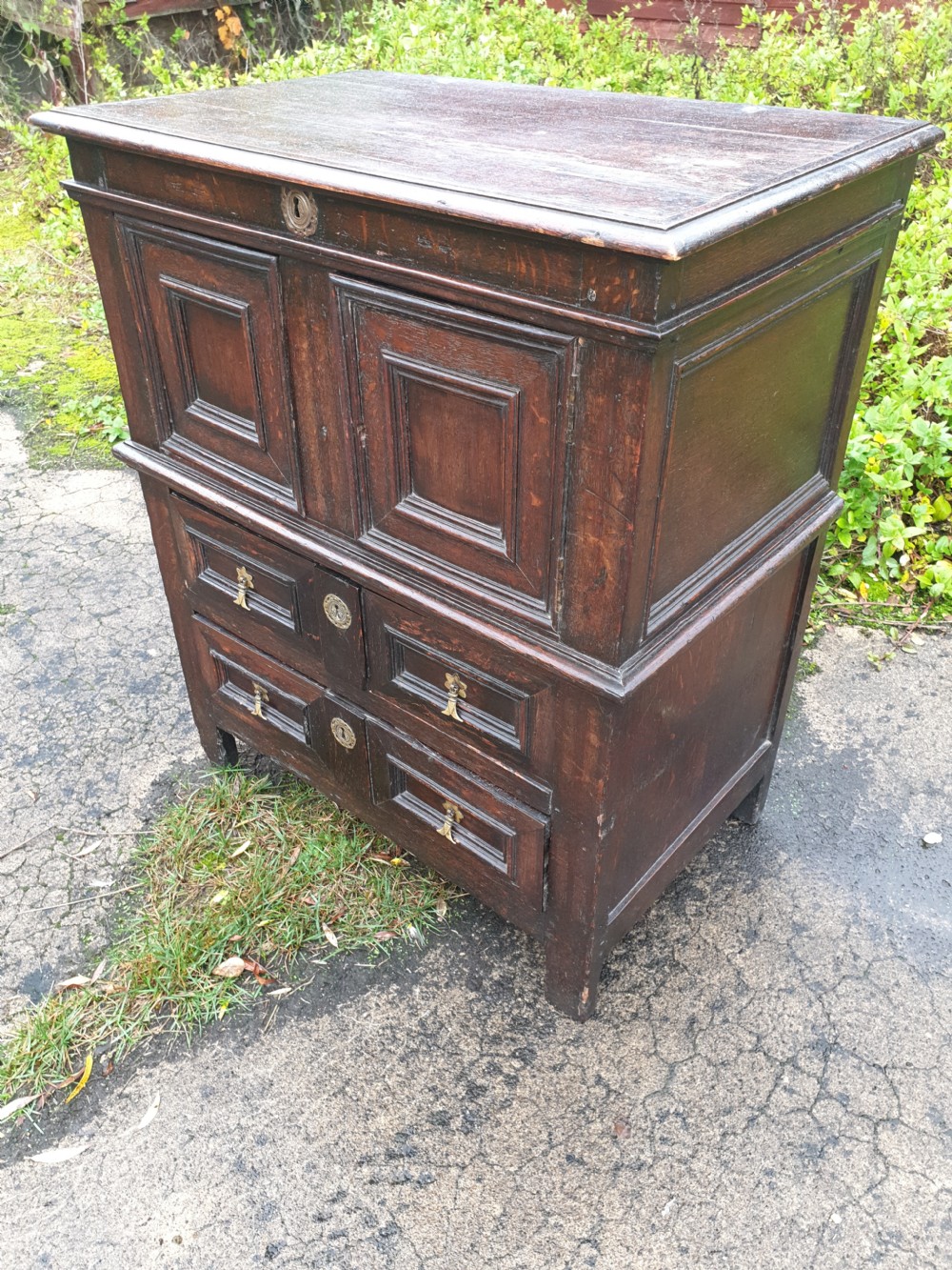 18th century oak 2 drawer cupboard  View V