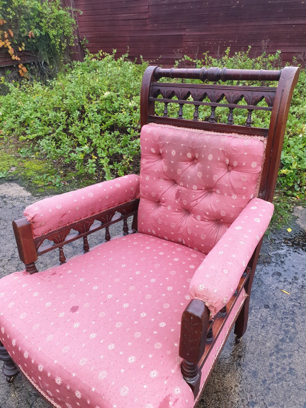 Late Victorian upholstered armchair.  View II