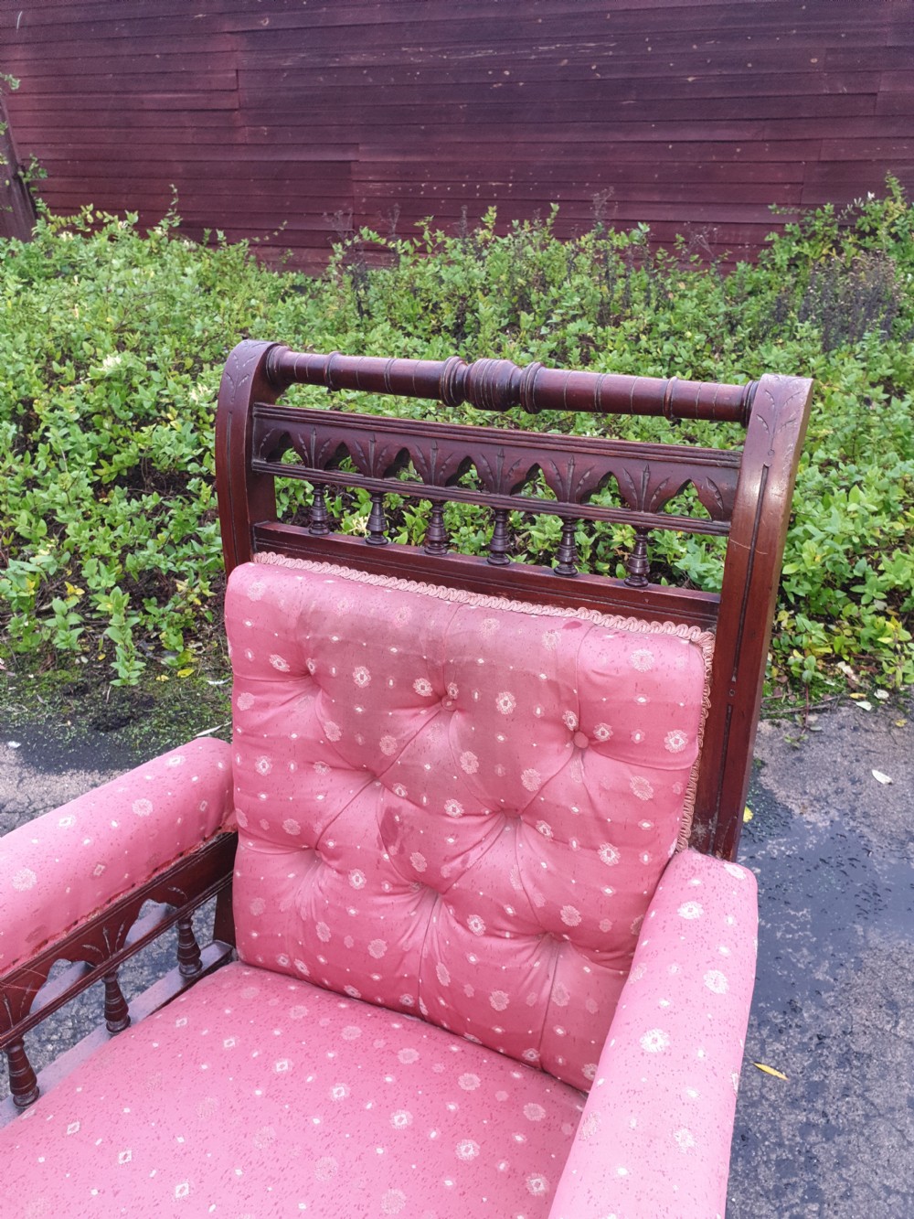 Late Victorian upholstered armchair.  View IV