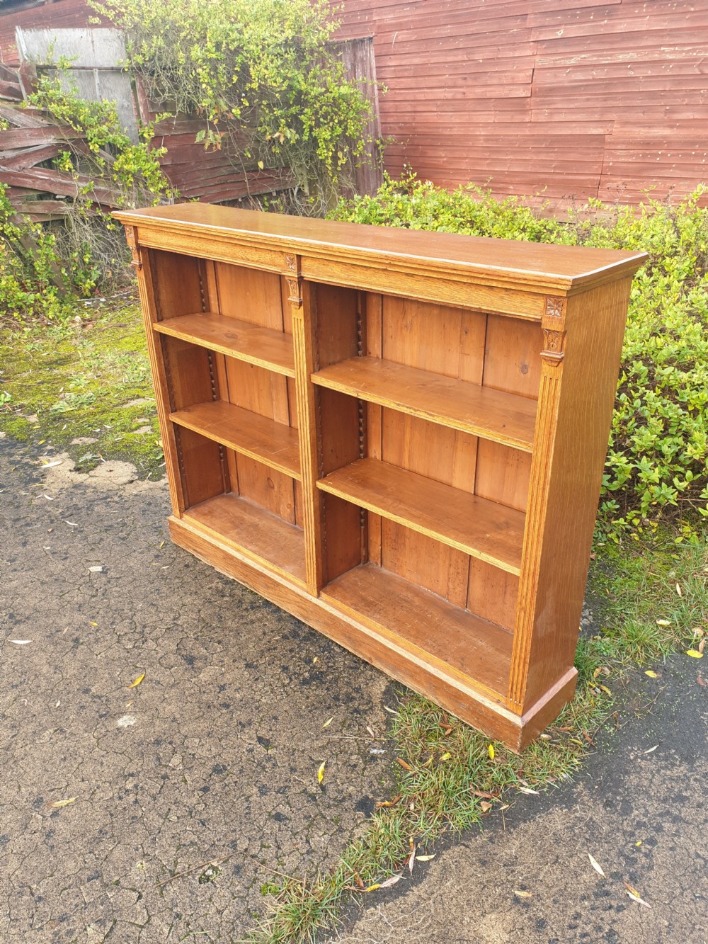 Late Victorian oak open bookcase  View II