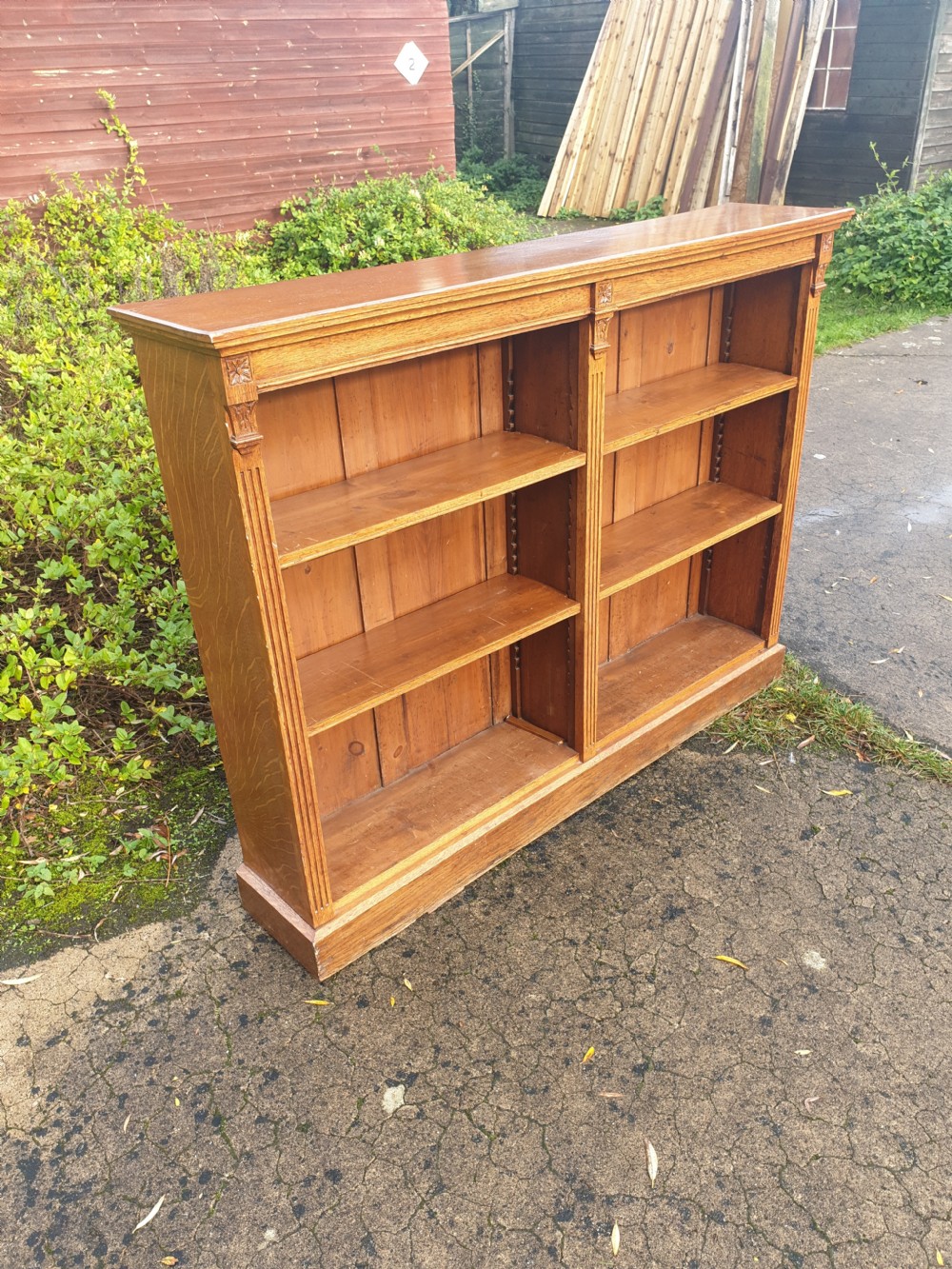 Late Victorian oak open bookcase  View III