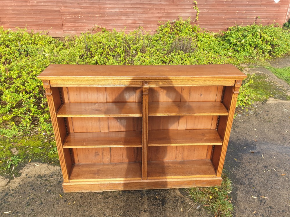 Late Victorian oak open bookcase  View V