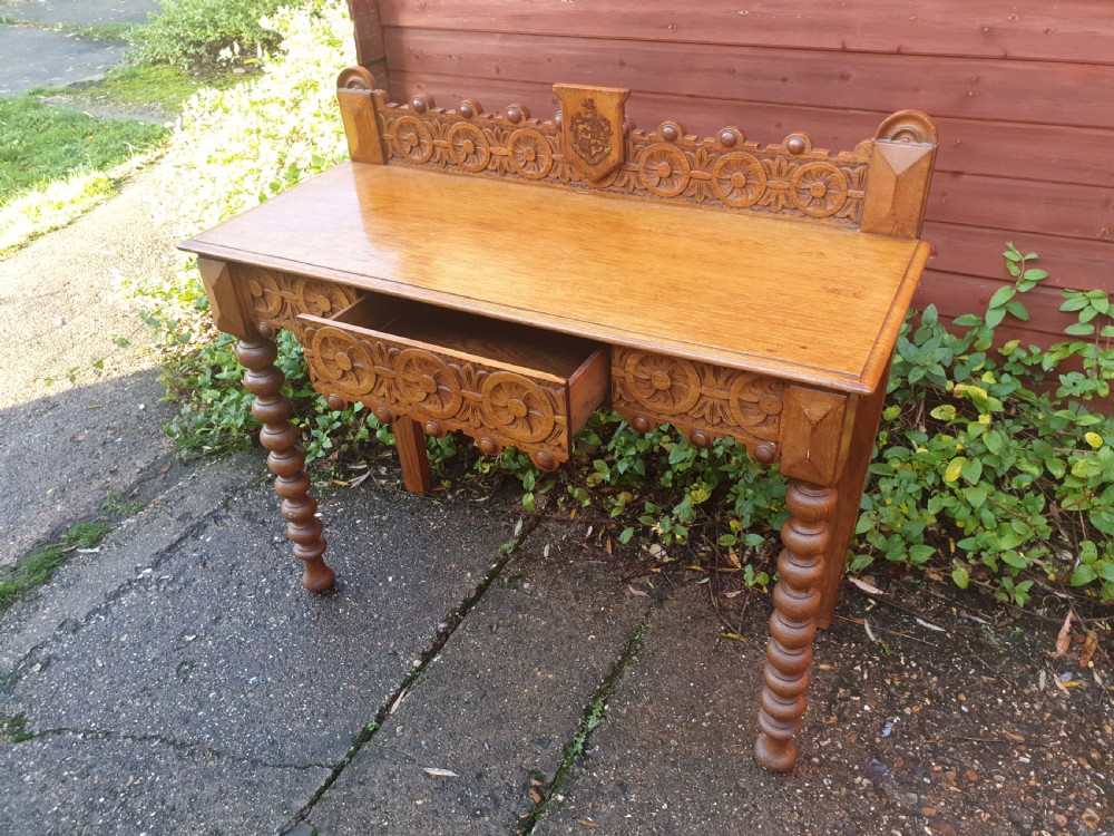 Victorian carved oak hall table View II