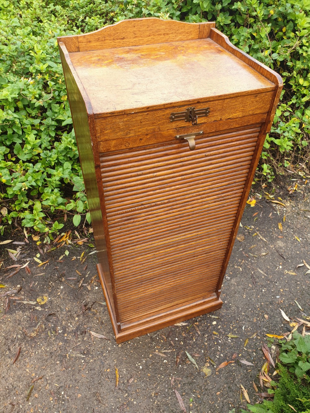 Early 20th century oak tambour front cabinet.  View II