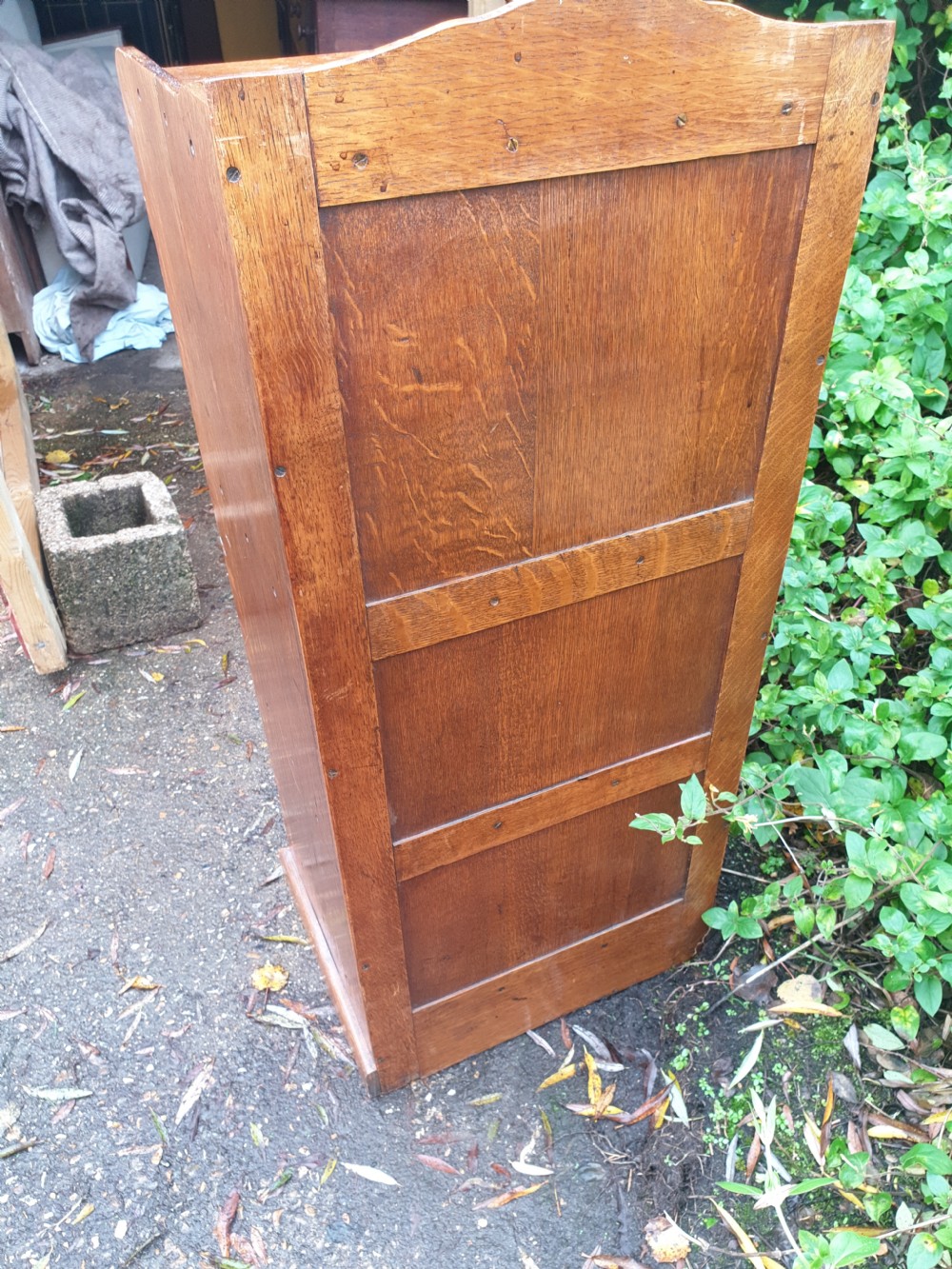 Early 20th century oak tambour front cabinet.  View IV