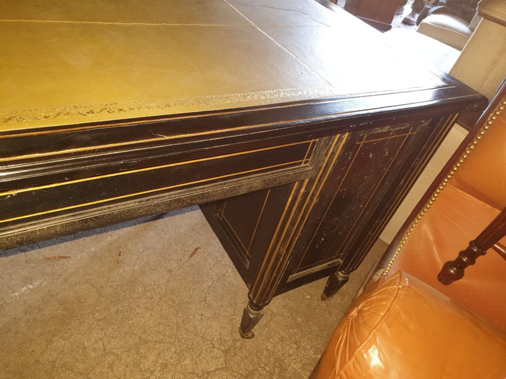 Victorian ebonised and gilt highlighted kneehole pedestal desk  View IV