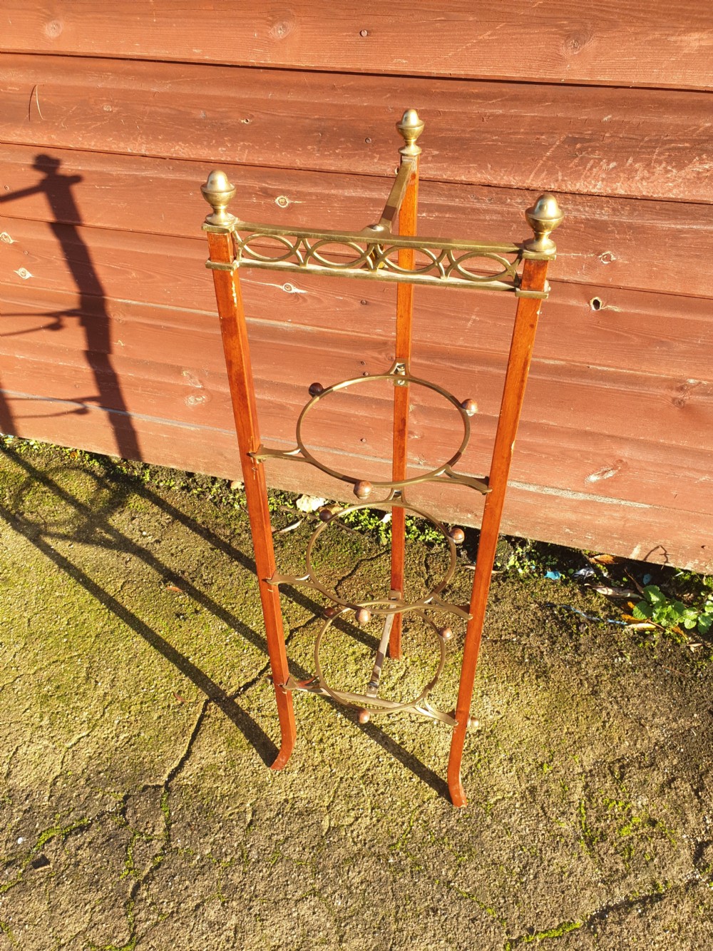 Good brass and mahogany folding cake stand