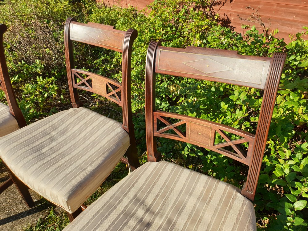 Set of 4 good quality brass inlaid Regency mahogany chairs View II