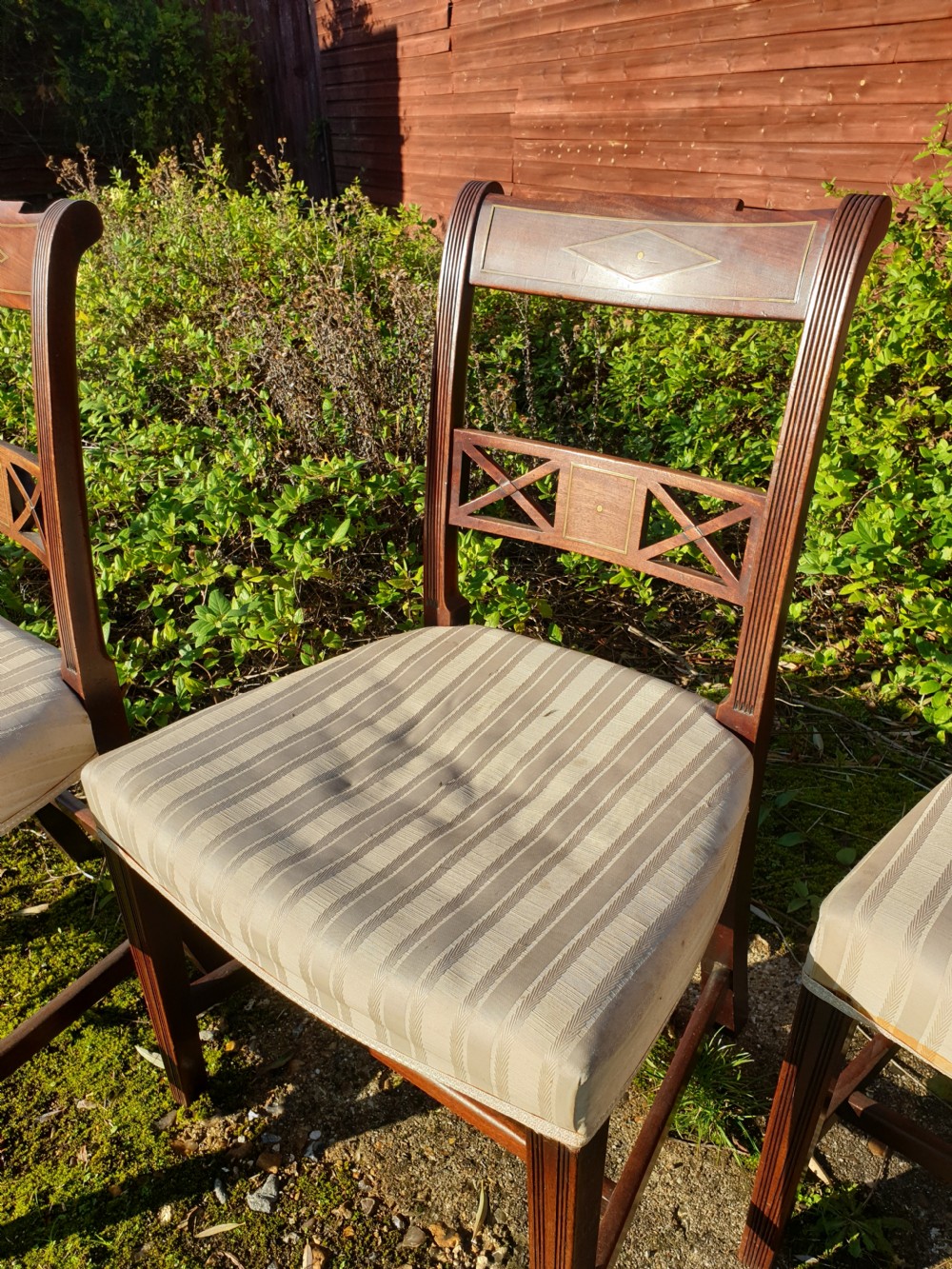 Set of 4 good quality brass inlaid Regency mahogany chairs View IV