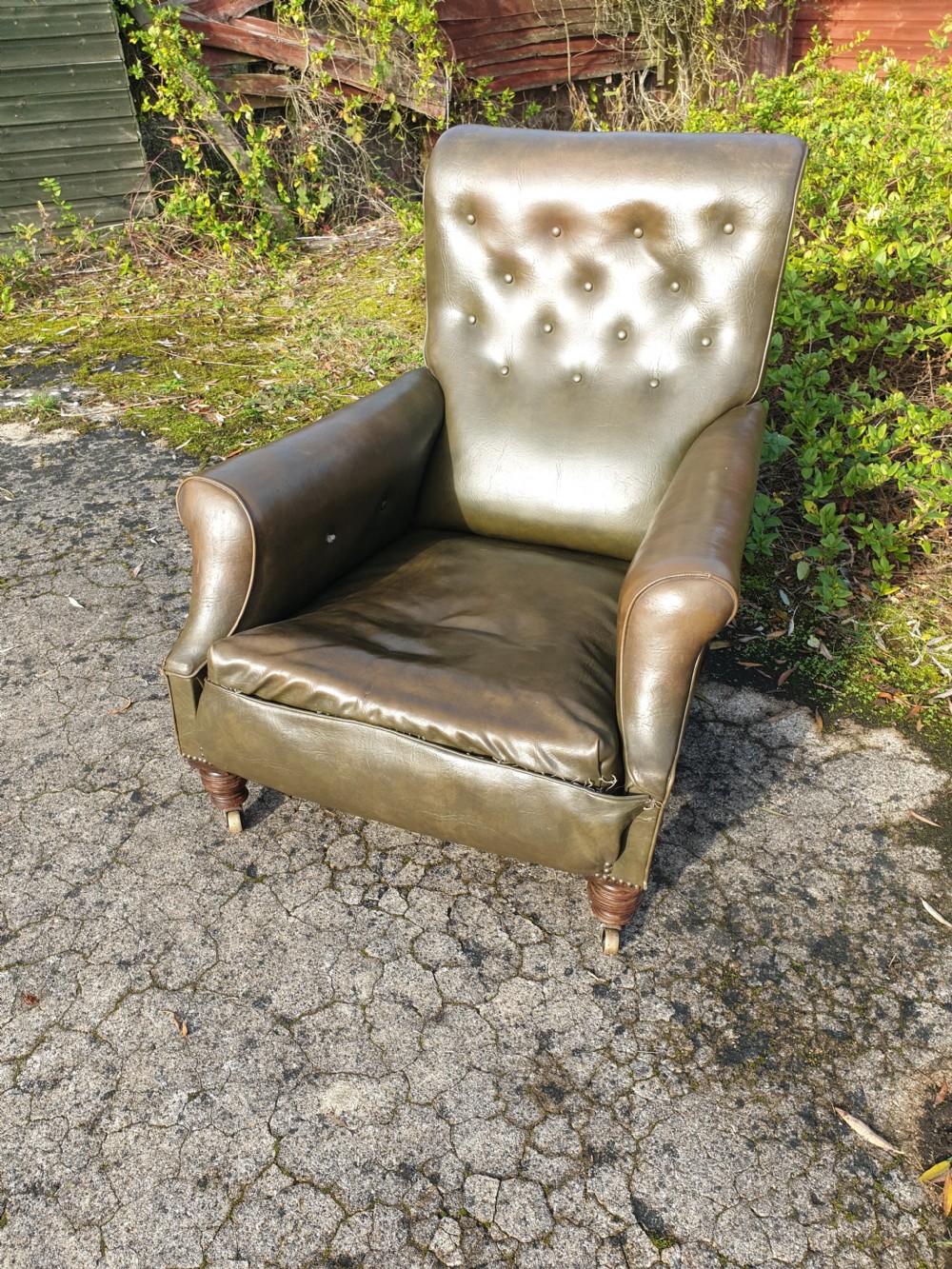 Late Victorian deep seat upholstered armchair  View II