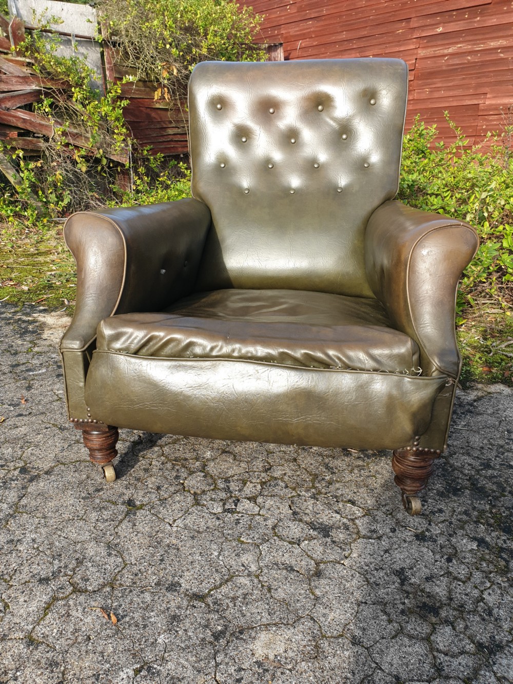 Late Victorian deep seat upholstered armchair  View III