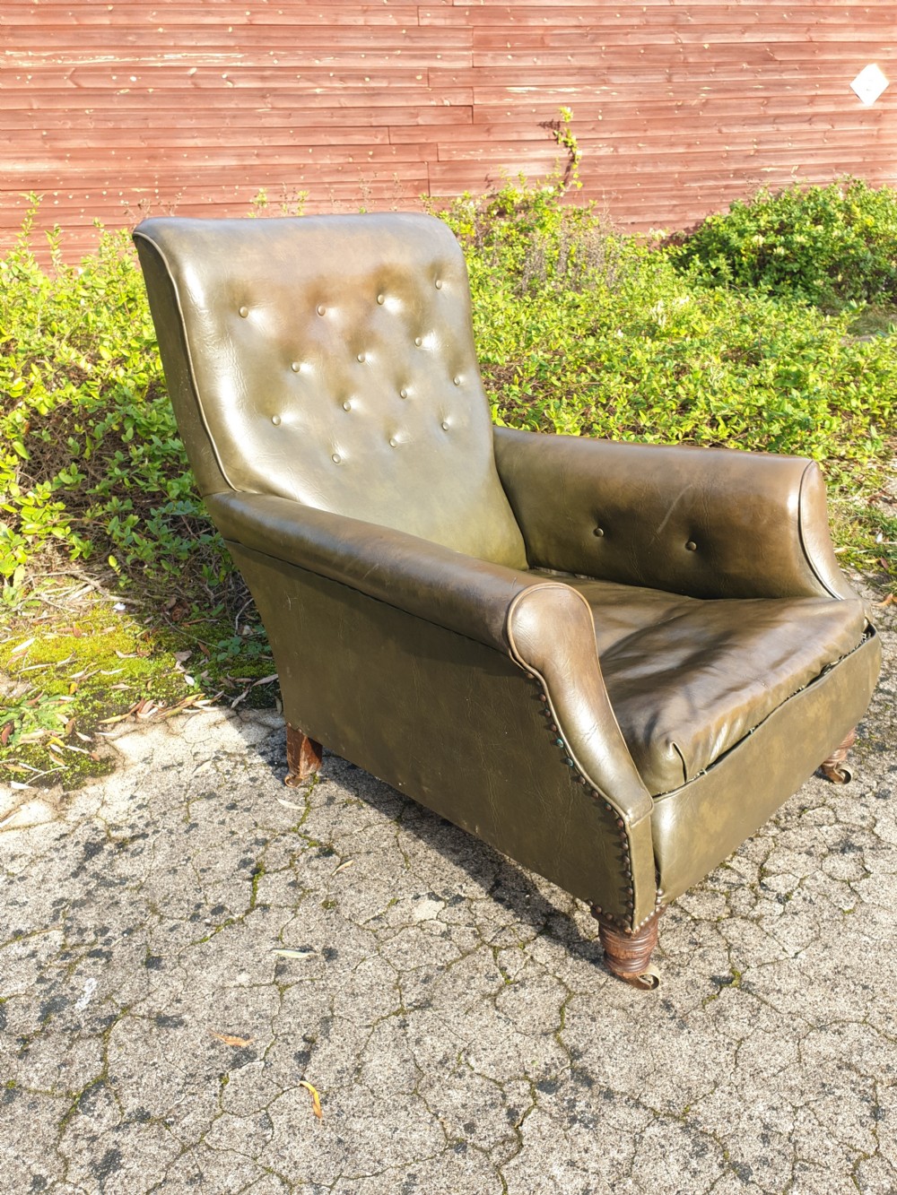 Late Victorian deep seat upholstered armchair  View IV