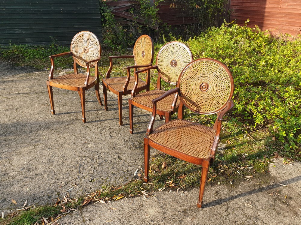 Set of 4 early 20th century mahogany canes armchairs  View V